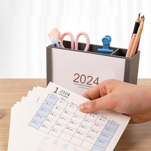Pen Holder 2024 Desk Calendar for Desk Office Storage Study Room School, Fresh Pencil Holder With Calendar, Pen Cup Pen Hilder Pencil Desk Holder ...