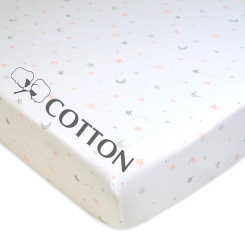 American Baby Company 100% Natural Cotton Fitted Crib Sheet 52" x 28" - Soft, Breathable, Hypoallergenic & Gentle Toddler Bed Sheet, Pink Stars an...
