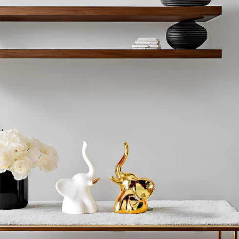 Home Decor Elephant Statues,1 Pair, Small Decorative Accents for Shelves, Livingroom and Bedroom, Gold and White...