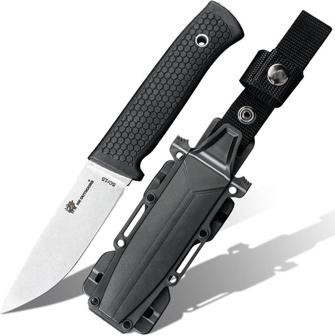 HX OUTDOORS Full Tang Camping Knife, 5CR15 MOV Stainless Steel Fixed Blade Survival Bushcraft Knife with Plastic Sheath (Black)...