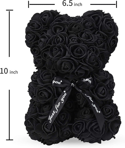 LINKLO Rose Bear Rose Teddy Bear -10 inch Artificial Rose Flower Bear, Gift for Wedding, Mothers Day and Anniversary, Including Transparent Gift B...