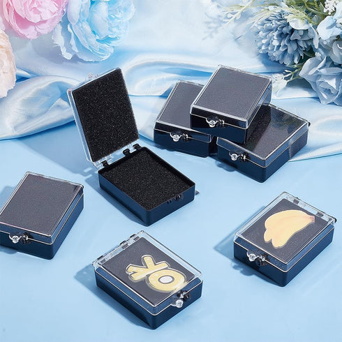 BENECREAT 30pcs Black Plastic Brooch Storage Boxes, 2.6x1.7x0.88inch Small Jewelry Brooch Storage Holder with Protective Foam for Displaying Neckl...