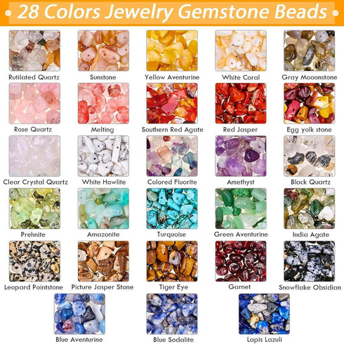 selizo Crystal Beads for Ring Making, 28 Colors Chips and Gemstone Beads, Ring Making Kit with Plastic Box for Jewelry, Bracelets, Earring Making ...
