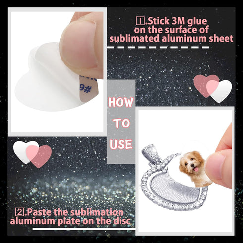 Junkin 24 Pcs Sublimation Rhinestone Trays Pendant Set, Including 6 Double Sided Blank Rhinestone Bezel Trays, 6 Pcs Thick Chains with 12 Sublimat...