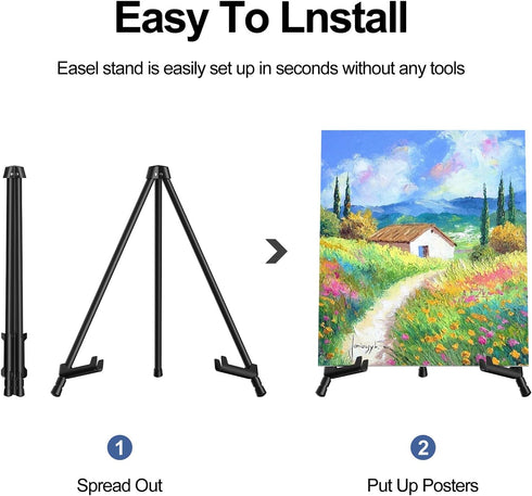 Display Black Tabletop Easel Stand - 13" Artist Instant Tripod Collapsible Portable Table Easel - Adjustable Art Poster Easy Folding Metal Stand f...