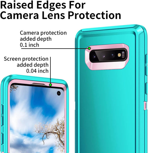 for Galaxy S10 Case,Heavy Duty Shockproof Dust/Drop Poof 3 Layers Full Bady Protection Rugged Case for Galaxy S10,Mint Green/Pink...
