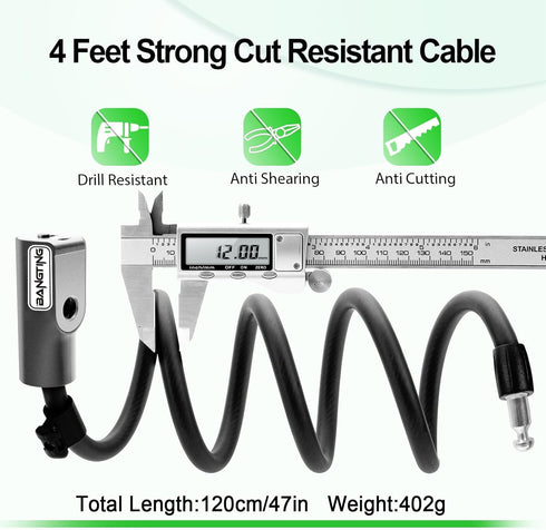 BANGTING Electric Scooter Lock, Bike Locks, 120cm/12mm Bike Lock Cable, Bike Lock with 2 Key for Bicycle/Scooter/Ebike/Stroller/Kids Bike/Moped...