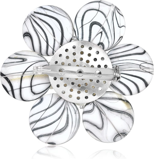 AeraVida Elegant Hand Painted White Zebra Theme Mother of Pearl Floral Style Pin or Trendy Beautiful Brooch...