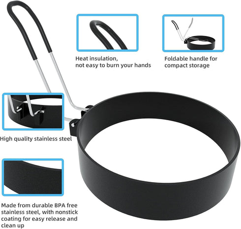 8" Omelet Ring, 6" Pancake Ring, 3.5" Egg Ring for Griddle Frying Eggs (Upgrade Large 3 Pack Stainless Steel Non Stick Round Cooking Rings Molds w...