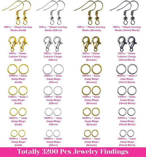 Paxcoo 3200Pcs Jewelry Necklace Repair Kit with Jump Rings, Clasps and Earring Hooks for Jewelry Making Supplies, Earring Making Findings and Neck...