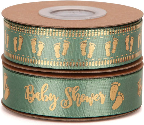 20 Yards Baby Ribbon Foot Print Sage Green Ribbons for Crafts Cake Baby Shower Birthday,Gift Wrapping, Party Decoration (sage Green)...
