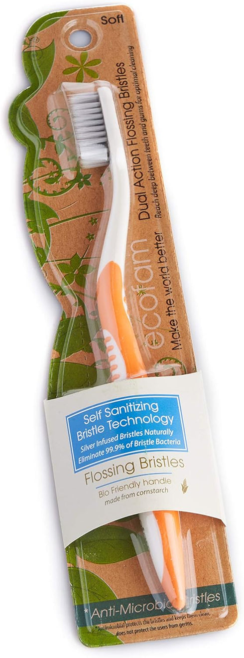 Earth Friendly Compostable Adult Manual Toothbrushes - Silver Infused Soft Bristle Toothbrush (4 Pack) (8 Pack Multi Color)...