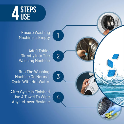 Washing Machine Cleaner Descaler Tablets - (24 Tablets, 1 Year Supply) Eco-Friendly Deep Cleaning Tablets for HE Front & Top Loader Washer, Remove...