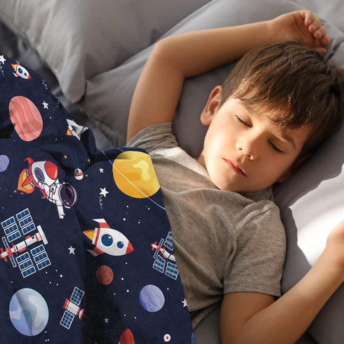 Outer Space Blanket for Boys, Soft Space Astronaut Theme Plush Flannel Blanket for Nursery Baby Crib, Cozy Warm Navy Blue Rocket Galaxy Planet Fuz...
