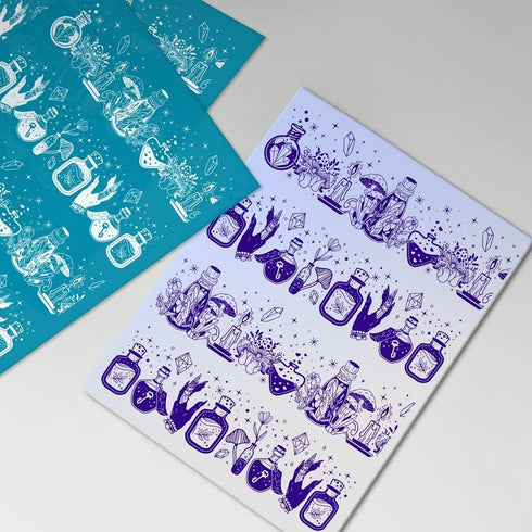 OLYCRAFT 4x5 Inch Witch Potion Clay Stencils Magic Potion Non-Adhesive Silk Screen Stencil Fantasy Theme Clay Silk Screen Reusable Mesh Transfer f...