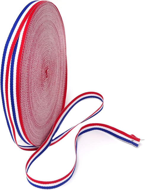 Honbay 50 Yards Red White Blue Striped Grosgrain Ribbon Double Face Polyester Ribbon for Crafts DIY Gift Package Wrapping or Party Decoration (0.3...