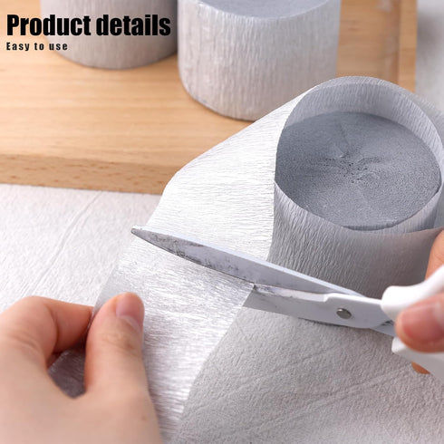 Koogel 4 Crepe Paper Rolls, Silver Crinkled Paper Crepe Paper Streamers Party Decorations for Paper Crafts Birthday Wedding 1.8 Inch x 82 Ft/Roll...