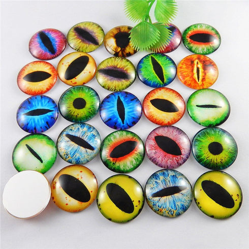 Julie Wang 20 PCS 1.18inches Mixed Style Dragon Eyes Round time gem cover Glass Cabochon Dome Dolls Jewelry Cameo Pendant Finding 30mm...
