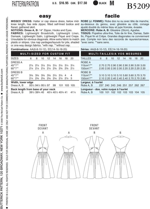 BUTTERICK PATTERNS B5209 Misses' Dress, Size EE (14-16-18-20)...