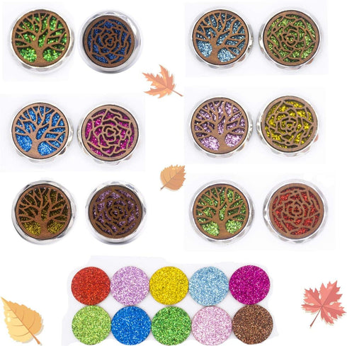 2 Packs Wooden Car Diffuser Vent Clips, Aromatherapy Essential Oil Car Diffuser Locket Clip with 10 Shiny Pads and 10 Washable Felt Pads(Tree and ...