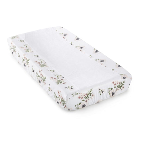 Levtex Baby - Fiori Diaper Changing Pad Cover - Fits Most Standard Changing Pads - White Plush, Pink Flower and Green Leaves - Nursery Accessories...