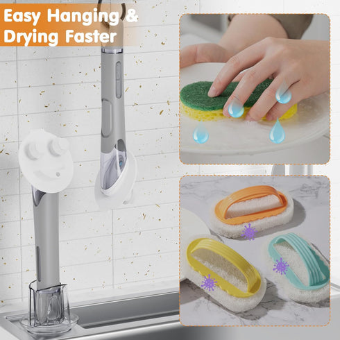 RIMAY Smile-Face Dish Wand Handle for Scrub Daddy Sponge - Soap Dispensing Cleaning Dishwand Scrub Handle Set with Holder (No Sponge Included)...