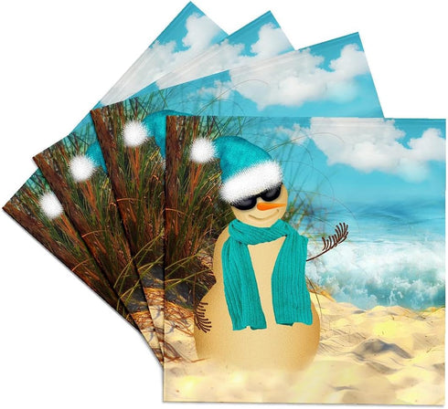 3dRose cst_173007_3 Sandy Beach Sandman with Ocean View Fun Spoof on a Snowman-Ceramic Tile Coasters, Set of 4...