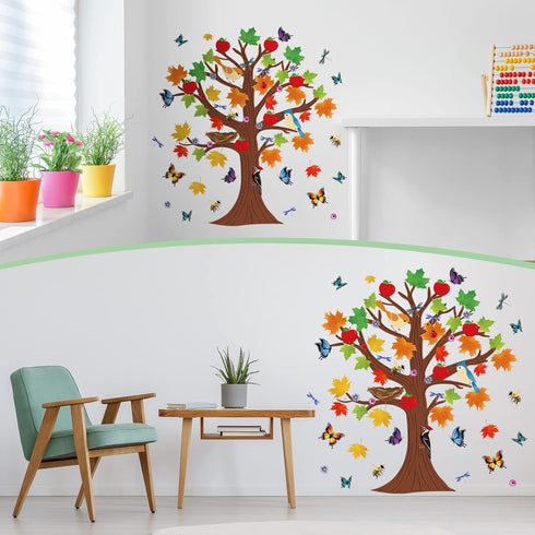 133 Pieces Classroom Tree Bulletin Board Set Fall Tree Bulletin Board Decoration Seasonal Trees for Bulletin Board Butterflies Maple Leaves Cutout...