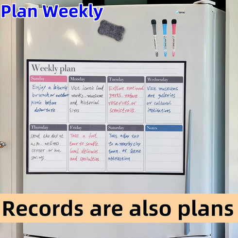 Magnetic Dry Erase Whiteboard Set for Refrigerator, 17x12 inch Magnetic White Board with 3 Markers and Eraser, Magnetic Calendar Bundle, for Home ...