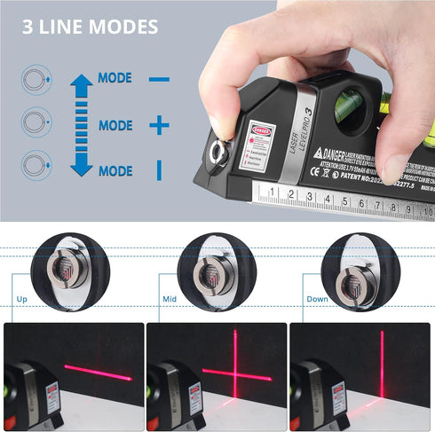 Laser Level line tool, Qooltek Multipurpose Cross Line Laser Adjusted Standard and Metric Rulers for hanging picture with Metal Tripod Stand and R...