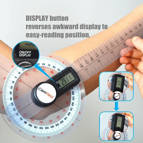 GemRed 12" Digital Goniometer 360 Degree Physical Therapy Plastic Protractor for Joint Range of Motion ROM Measurement...