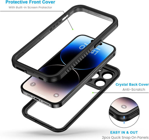 Lanhiem for iPhone 14 Pro Max Case, IP68 Waterproof Dustproof Case with Built-in Screen Protector, Rugged Full Body Shockproof Phone Cover for iPh...