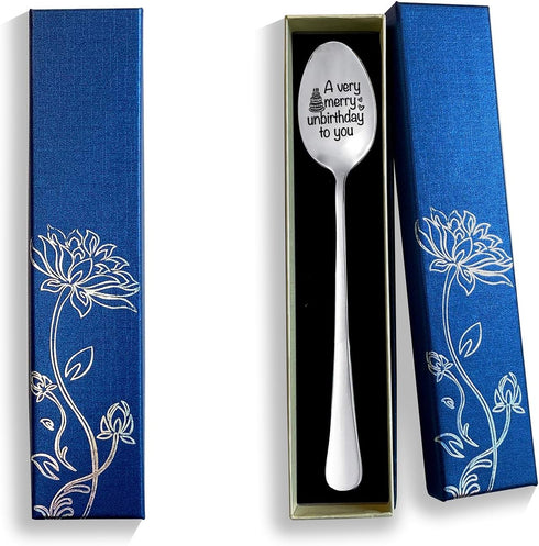 A very Merry Unbirthday to You Funny Engraved Stainless Steel Gourmet Spoon,Best Coffee Tea Dessert Spoon Gifts for Coffee Lover Birthday Graduati...