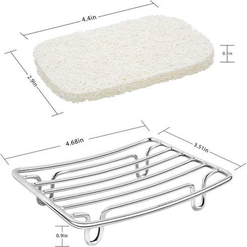 Bar Soap Dish Holder for Shower Bathroom Stainless Steel Rust Proof Self Draining with White Soap Saver Pad...