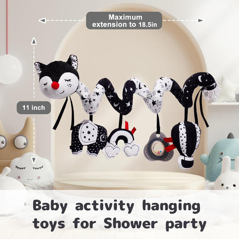 Koty Car Seat Toys, Infant Baby Spiral Plush Activity Hanging Toy for Stroller Bar Pram Crib with Music Box BB Squeaker & Rattles(Black Fox)...