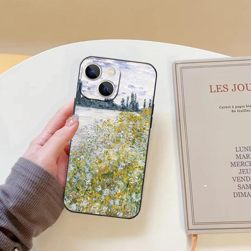 Claude Monet Phone Case for iPhone 15, Banks of The Seine at Vetheuil Nature Landscape iPhone Case for Women, Shockproof Protective Cover...