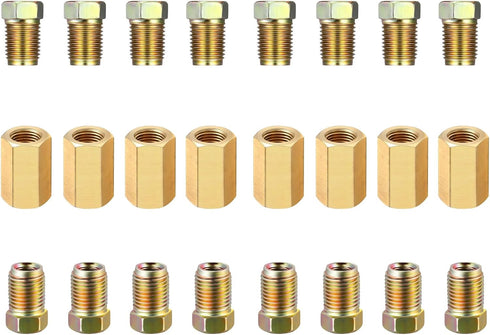 3/8 Inch-24 Threads Brake Line Fittings Assortment for 3/16 Inch Tube set of 2(8 Unions, 16 Nuts)...