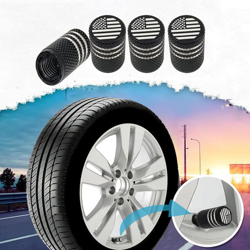 12PCS Aluminum Alloy Rubber Sealed Tire Cap, American Flag Tires Caps, Leak-Proof Air Protection Light-Weight Compatible with Cars, SUVs Motorcycl...