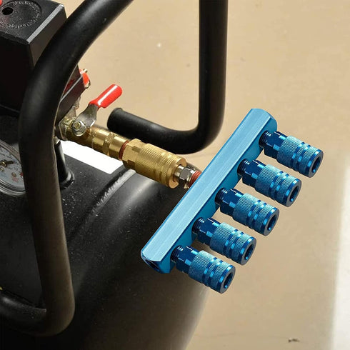 6 Way 9 Port Manifold Block Splitter,1/4" Pneumatic Air Hose Inline Fitting for Air Comrpessor Portable Air Tank?Aluminum Air Hose Inline Manifold...