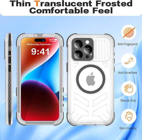 iPhone 15 Pro Max Waterproof Case Compatible with MagSafe, Translucent Slim IP68 Underwater Built-in Screen Protector, 12FT Military Grade, 360 Fu...
