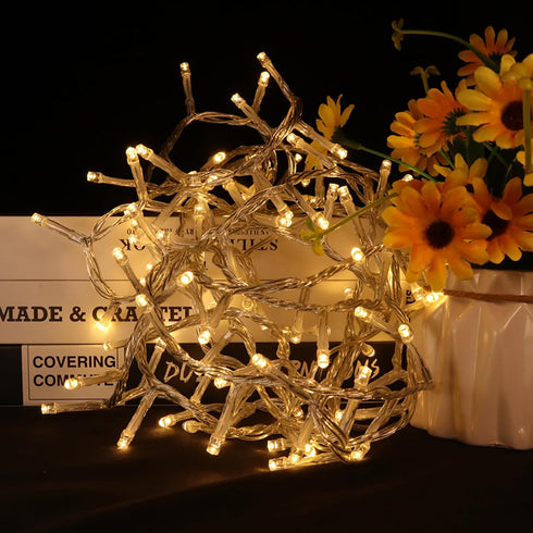 LED Christmas Tree Lights - Mini Warm White String Lights Plug in, 8 Modes Outdoor Christmas Lights for Tree Party Decorations, 100 LED 8 Feet, Cl...