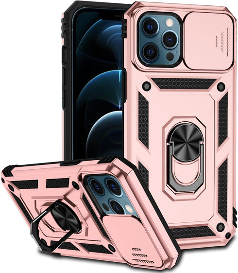 iPhone 12 Pro Max Case with Camera Cover & Kickstand, Slide Lens Protection + 360° Rotate Ring Stand, Impact-Resistant, Shockproof, Protective Bum...
