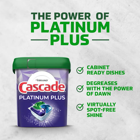 Cascade Platinum Plus Dishwasher Pods, Dish Detergent ActionPacs, Power of Bleach, 21 Count...
