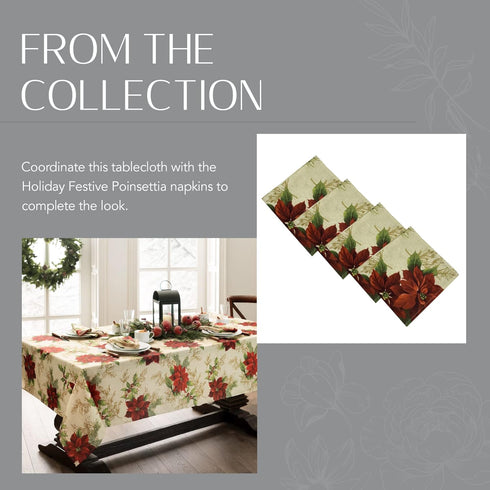 Elrene Home Fashions Festive Poinsettia Holiday Wrinkle Resistant Fabric Tablecloth, Multi, 60"x120" Rectangle...