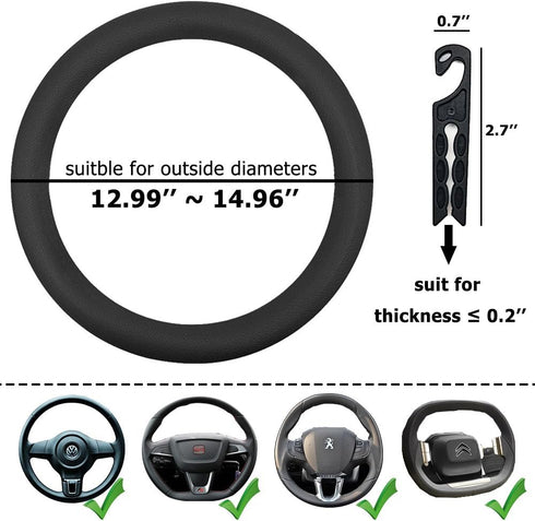 Direct Silicone Auto Car Steering Wheel Cover 13"-15" / 33-38cm, with 4 pcs Air Vent Hook - Black...