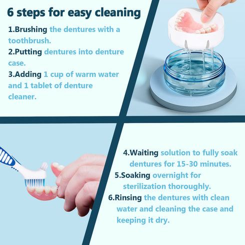 Denture Case with Brush & Portable Toothbrush Box, 100% No-Leak Retainer Box Set for Traveling Perfectly, Retainer Cup with Strainer & Mirror for ...