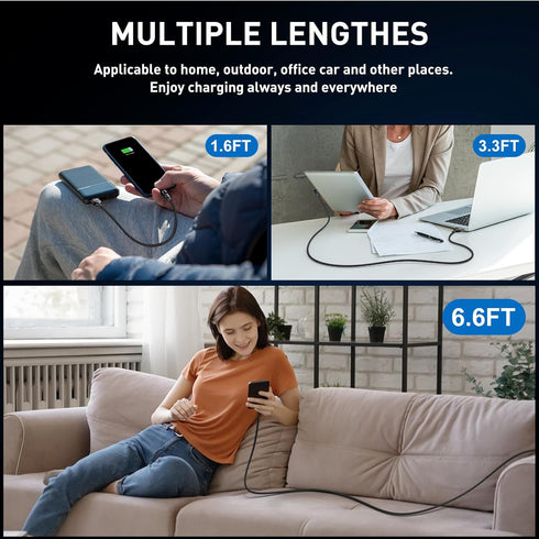 Magnetic Charging Cable 5-Pack (1.6/3.3/3.3/6.6/6.6FT), 540° Rotating Magnetic Phone Charger Cable with LED Light for Micro USB, USB C and i-Produ...