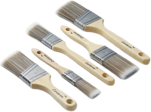 Paint Brushes Set, 5 Pcs Flat and Angle Paintbrushes for Wall and Trim, Suitable for Oil-based Paints, Water-based Paints, Stains, Home Improvemen...