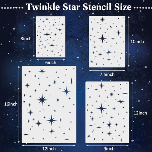 4 Pack Star Stencil 4 Sizes Star Shaped Painting Template Reusable Plastic Twinkle Starburst Painting Stencils for Wall Wood Canvas Fabric, Use fo...