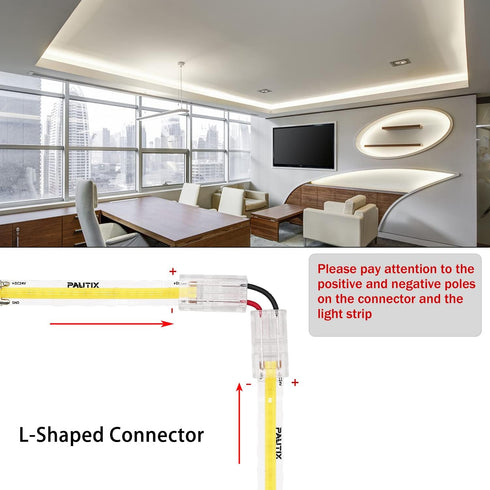 PAUTIX 8pcs 2-Pin 8mm COB LED Strip to Wire Connector Unwired Clips Solderless Adapter Terminal Extension Connection,4pcs L-Shaped Connectors for ...